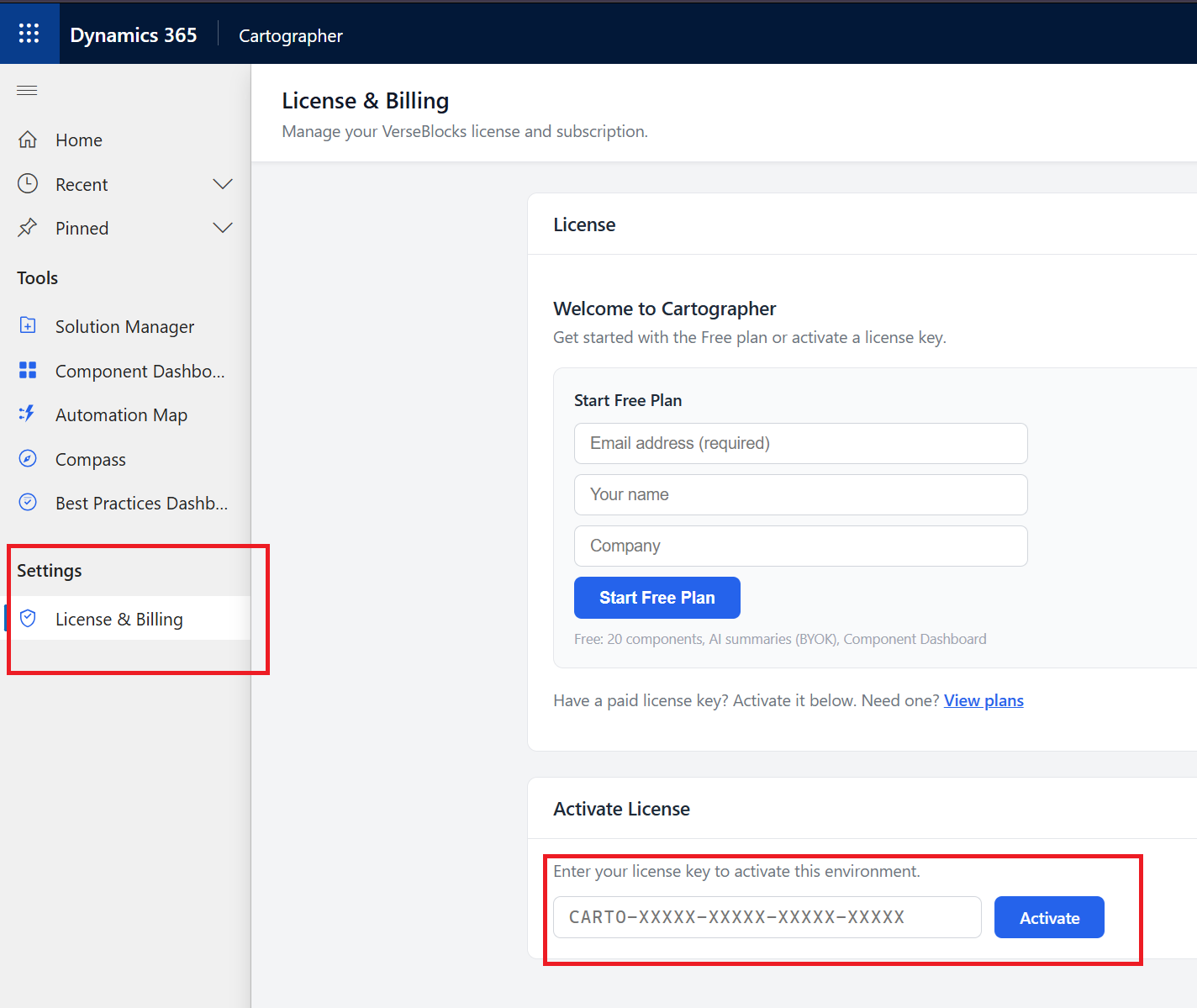 License activation screen