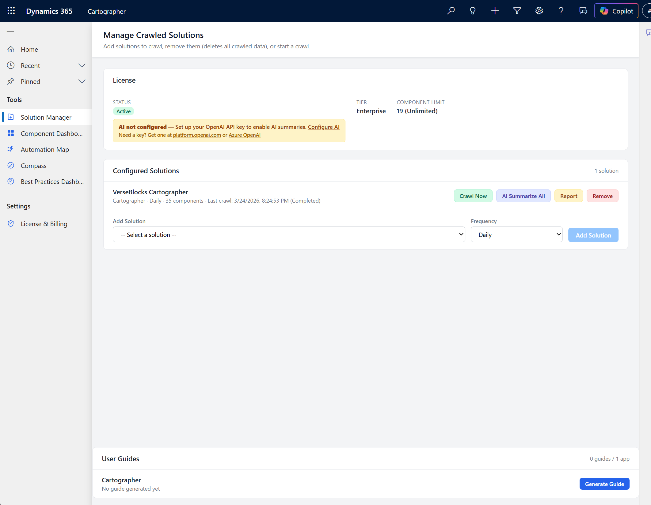 Solution Manager with Add Solution dialog