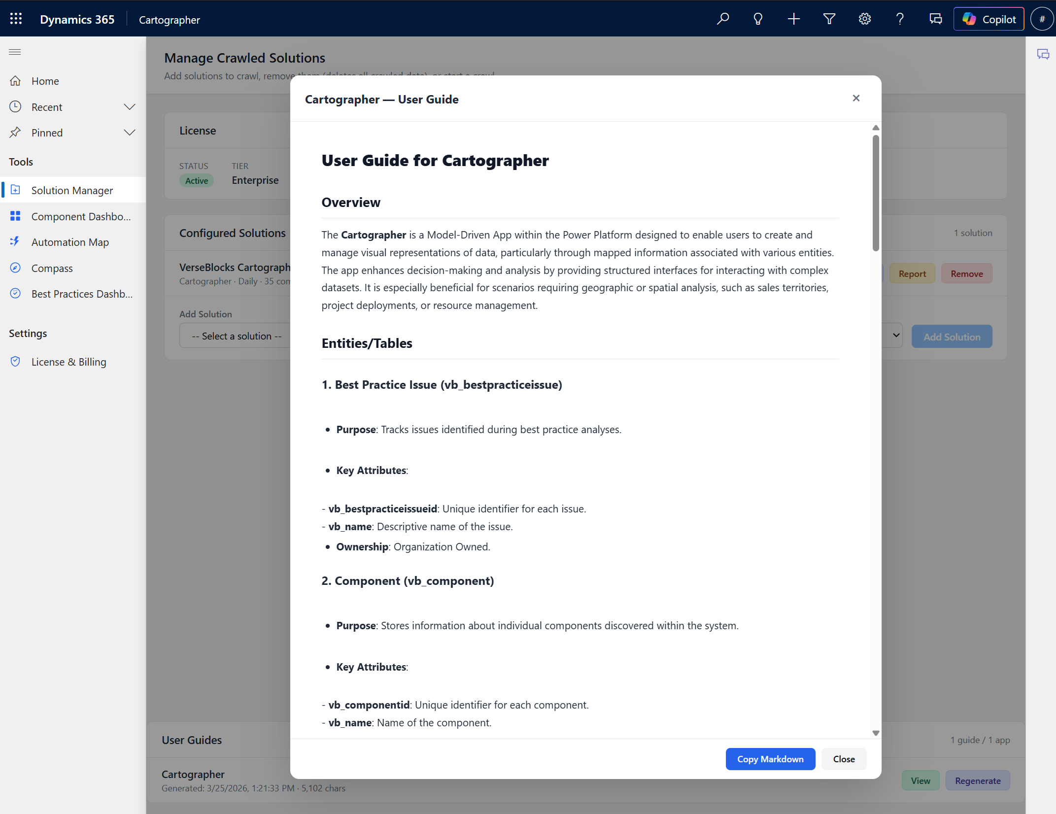 User Guide generation dialog