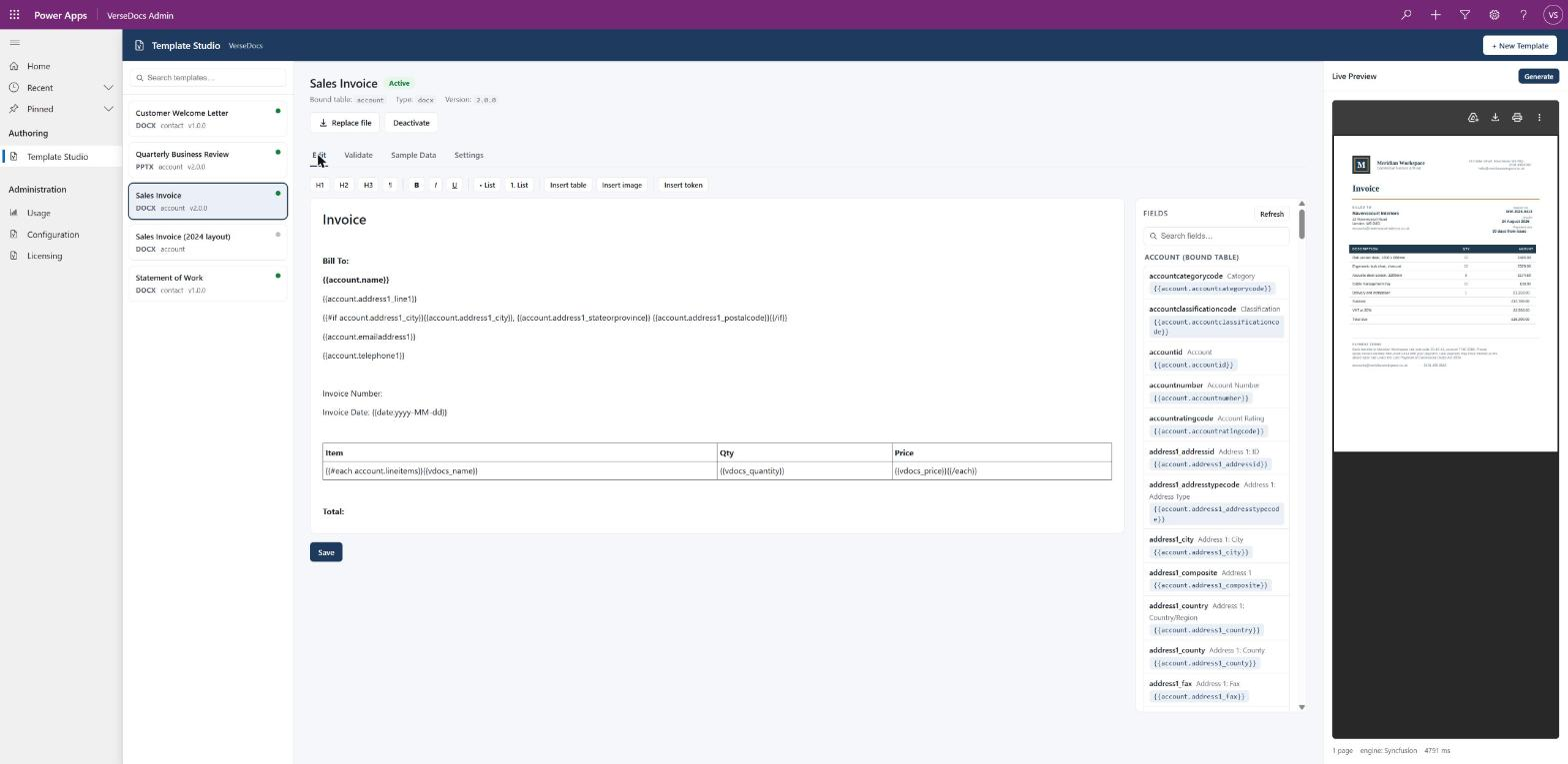 Live Preview rendering a letter as an inline PDF, stamped with a diagonal VERSEDOCS TRIAL watermark
